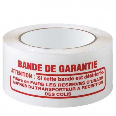 Ruban adhésif polypropylène silencieux BLANC - BANDE DE GARANTIE FR-ANG 48mmx100m