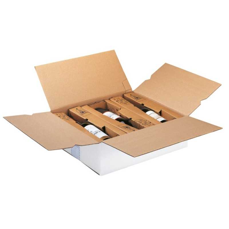 Boîtes en carton pour 6 bouteilles de vin - séparateurs intégrés 