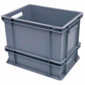 Bac plastique gerbable multi-usages norme Europe - Poignées ouvertes GRIS 27 L - 400 x 300 x 325mm