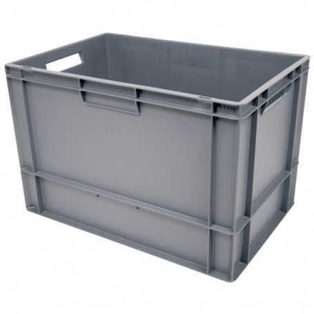 Bac plastique gerbable multi-usages norme Europe - Poignées ouvertes GRIS 77 L - 600 x 400 x 400 mm