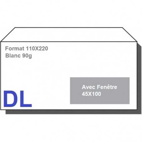 Enveloppes auto-adhésives DL-110x220 Blanc 90g Fenêtre 45x100