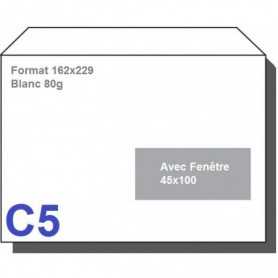 Type C5 - Format 162X229 Blanc 80g AVEC FENETRE 45X100