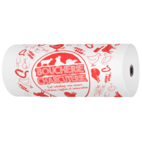Papier imprimé paraffiné 1 face en bobine - "BOUCHERIE-CHARCUTERIE" laize 33 cm