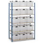 PACK - Rayonnage avec bacs plastique de rangement hermétiques - 5 tablettes 1440 X 600 X 2000 mm - 15 BACS DE 50L