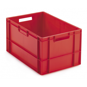 Bac plastique gerbable multi-usages norme Europe - POIGNÉES OUVERTES ROUGE 60 L - 600 x 400 x 320 mm
