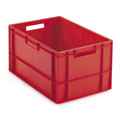 Bac plastique gerbable multi-usages norme Europe - POIGNÉES OUVERTES ROUGE 60 L - 600 x 400 x 320 mm