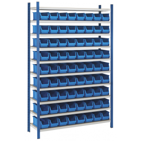 Pack rayonnage - BLEU 72 bacs 10 tablettes 1240 x 400 x 2000 mm
