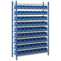 Pack rayonnage - BLEU 72 bacs 10 tablettes 1240 x 400 x 2000 mm