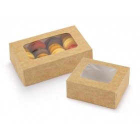 Boîte pâtissière kraft avec fenêtre - 12 x 11 x 5 cm