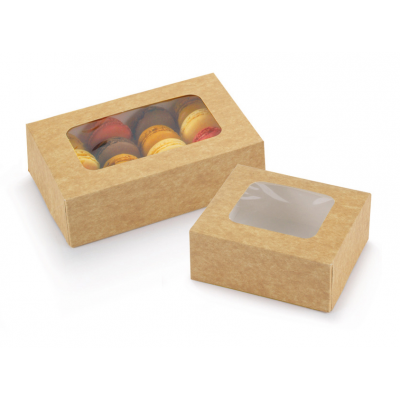 Boîte pâtissière kraft avec fenêtre - 12 x 11 x 5 cm
